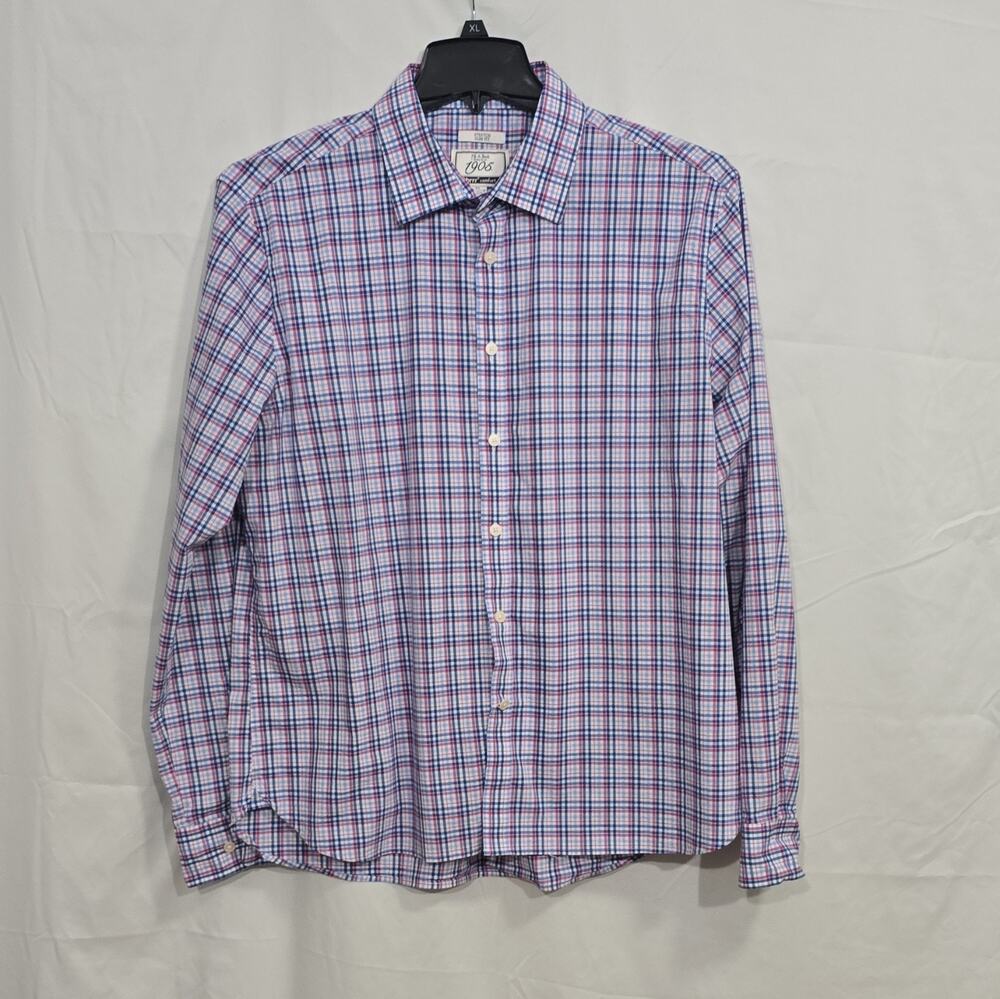 Jos. A. Bank 1905 Brrr Comfort Mens XL Pink Blue Plaid Button Up Stretch Slim
